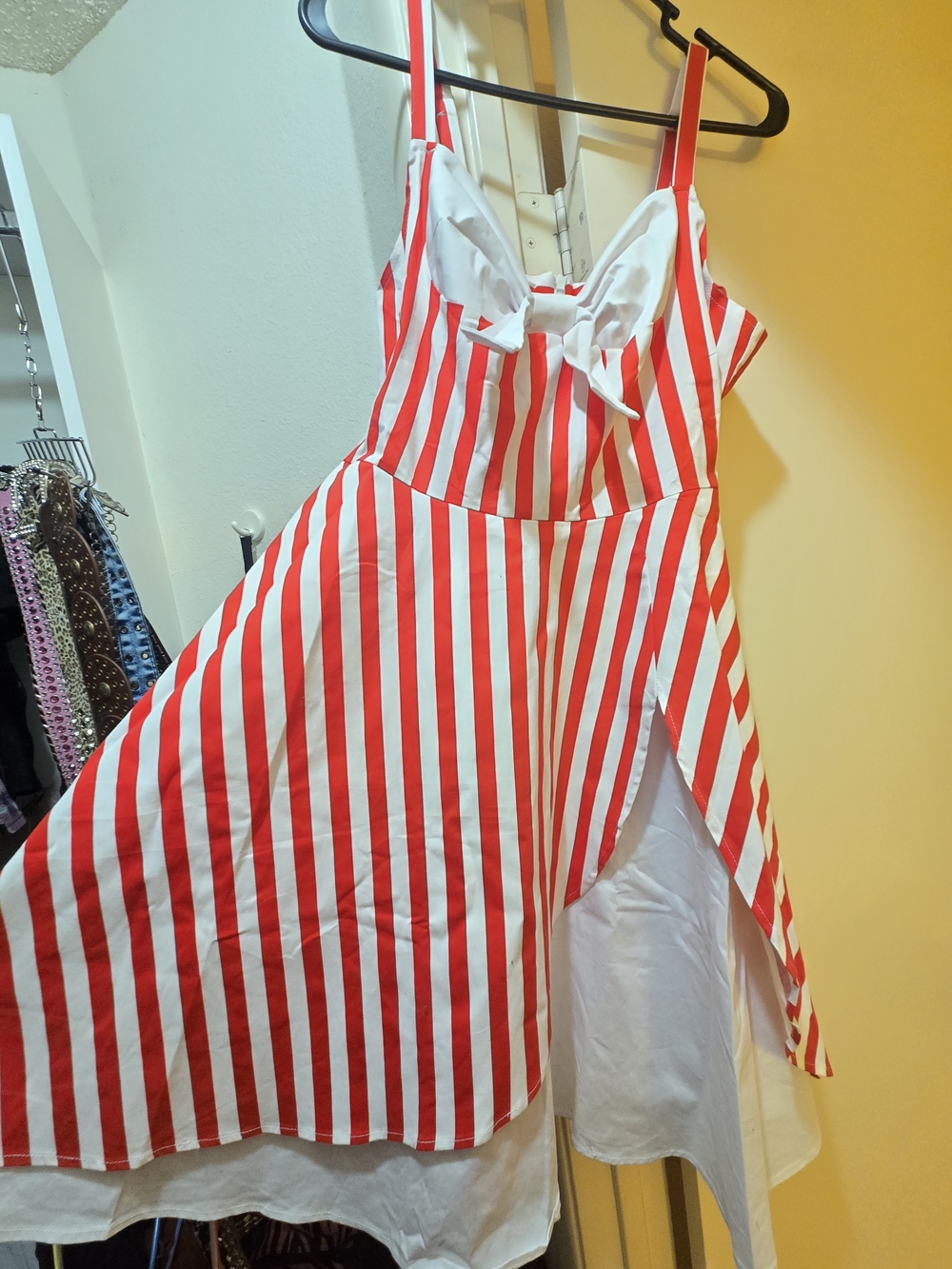 Red and White Striped Bow Swing Dress